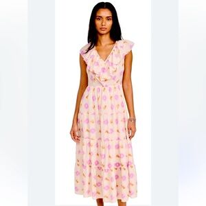 Xirena Tatiana Ruffle Tiered Ikat Print Cotton Midi Dress Size M Sleeveless EUC